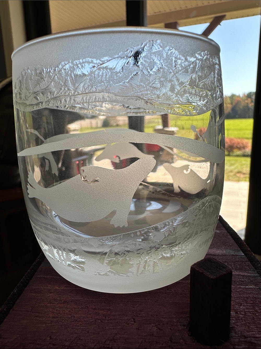 Etched & Frosted Glass Inuit Art Scene Tumblers/Candle Holders set of 2